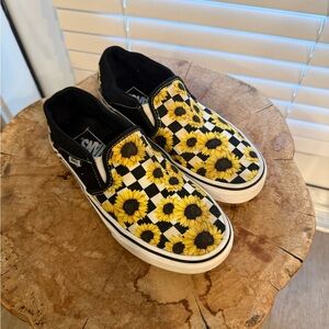 Vans Sunflower Checkered Slip-On Sneakers - Black and Yellow size 7